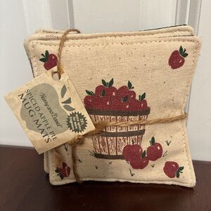 Harry and David Spiced Apple Pie Mug Mats Set of 4 Beige Cottagecore Fall NWT